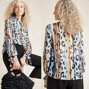 Anthropologie Hutch Melissa Leopard Blouse Size Medium NWT